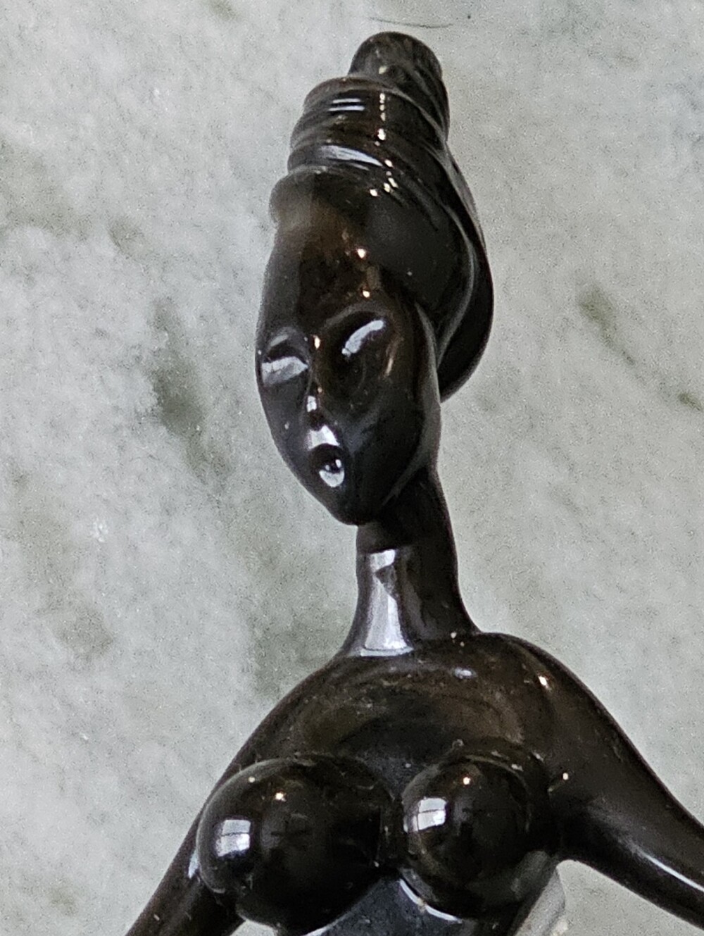 Glass Mermaid Standing Figurine Black and Teal Collectible Sculpture Fantasy